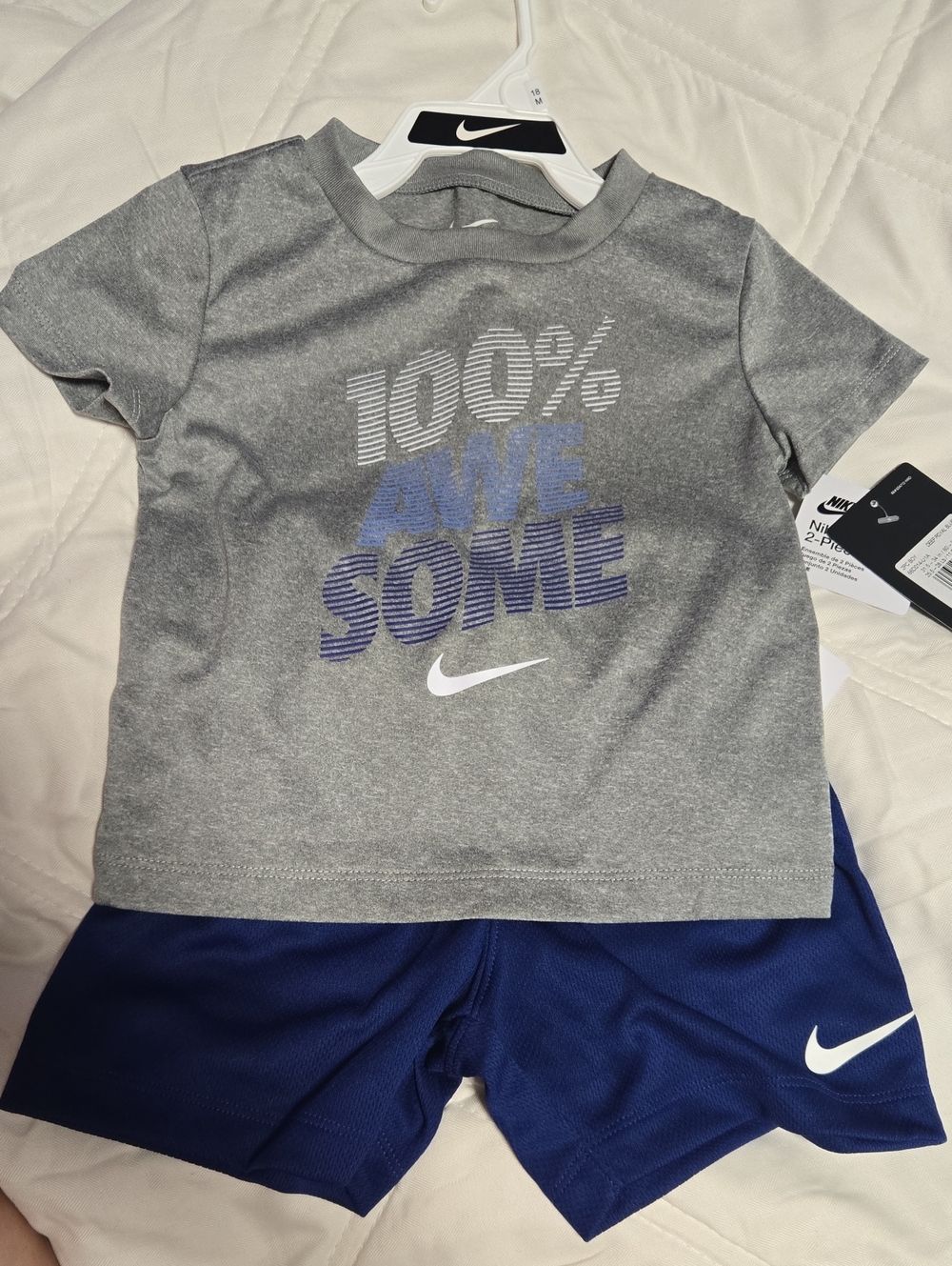 Nike Toddler Dri-FIT Tee in Dark Gray with Blue 2 Piece Set.